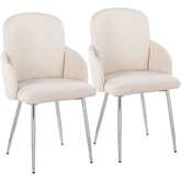 Dahlia Dining Chair in Chrome Metal, Chrome & Cream Fabric (Set of 2)